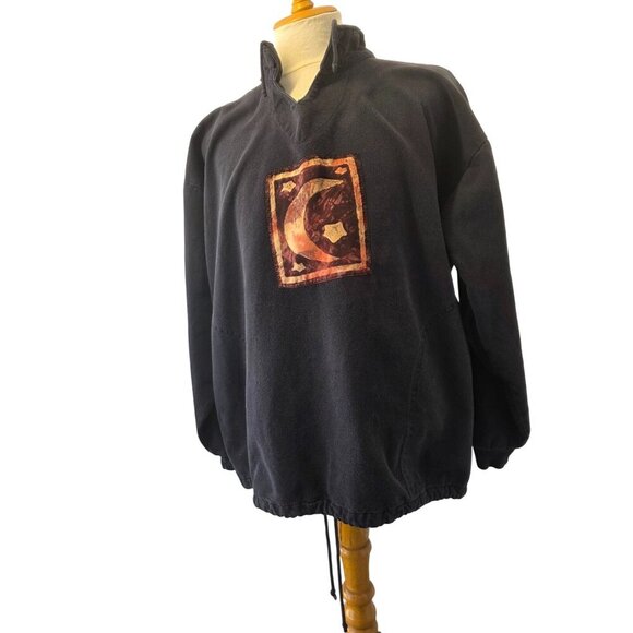 By Taylor Y2K Celestial Moon Sun Sweatshirt Unisex L/XL Black Drawstring Pullove - Picture 6 of 9